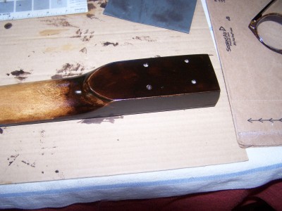 Staining after adding new wood to heel.